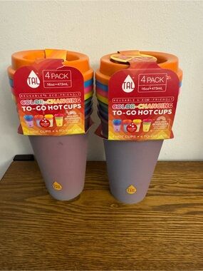 NEW TAL Color Changing To-Go Hot Cups 16oz (2 Packs of 4)  Glitter Finish